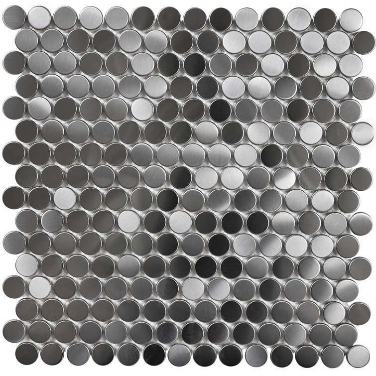 12" x 12" Polished Platinum Metal Penny Round Mosaic Tile