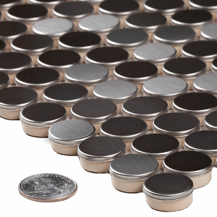 12" x 12" Polished Platinum Metal Penny Round Mosaic Tile