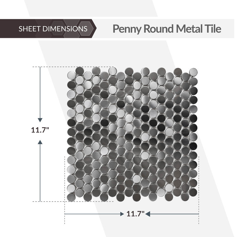 12" x 12" Polished Platinum Metal Penny Round Mosaic Tile