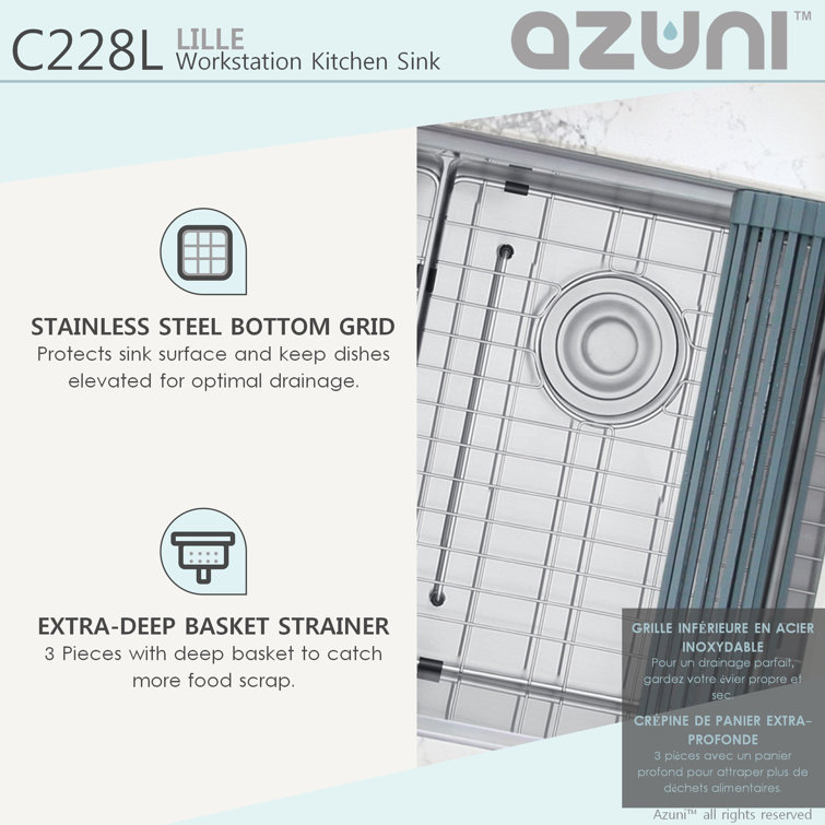 AZUNI 28 inch Stainless Steel Double Bowl Undermount Workstation Sink