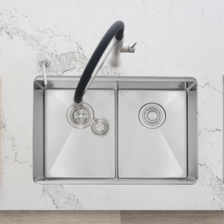 AZUNI 28 inch Stainless Steel Double Bowl Undermount Workstation Sink