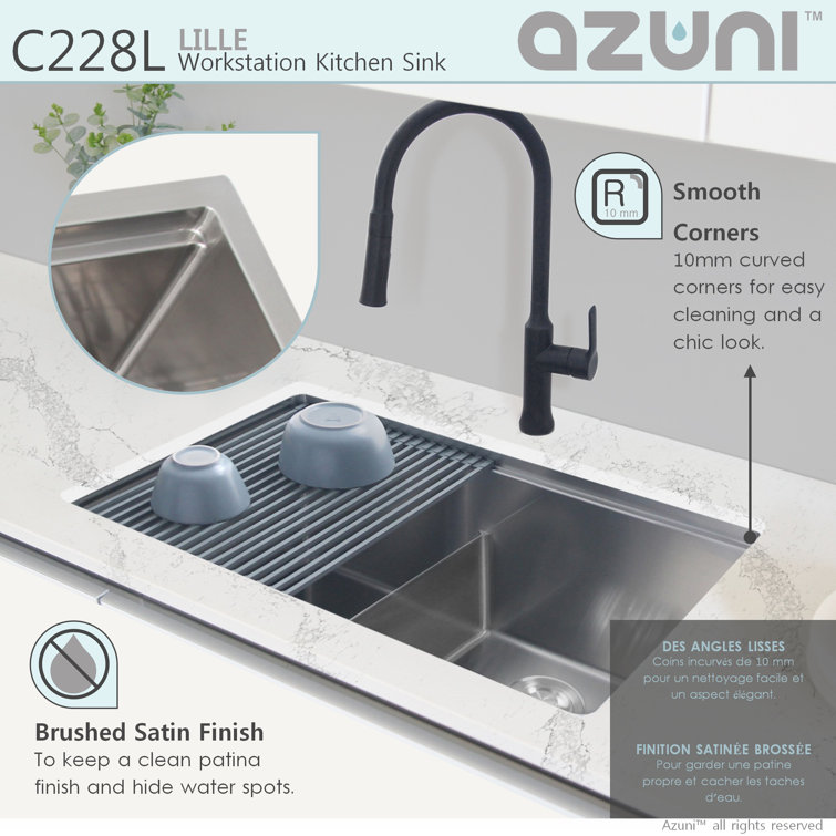 AZUNI 28 inch Stainless Steel Double Bowl Undermount Workstation Sink