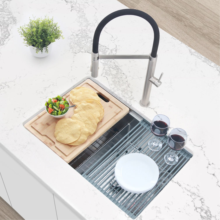 AZUNI 28 inch Stainless Steel Double Bowl Undermount Workstation Sink