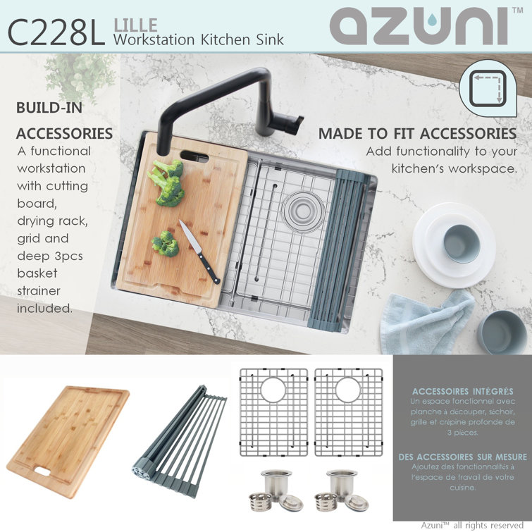 AZUNI 28 inch Stainless Steel Double Bowl Undermount Workstation Sink