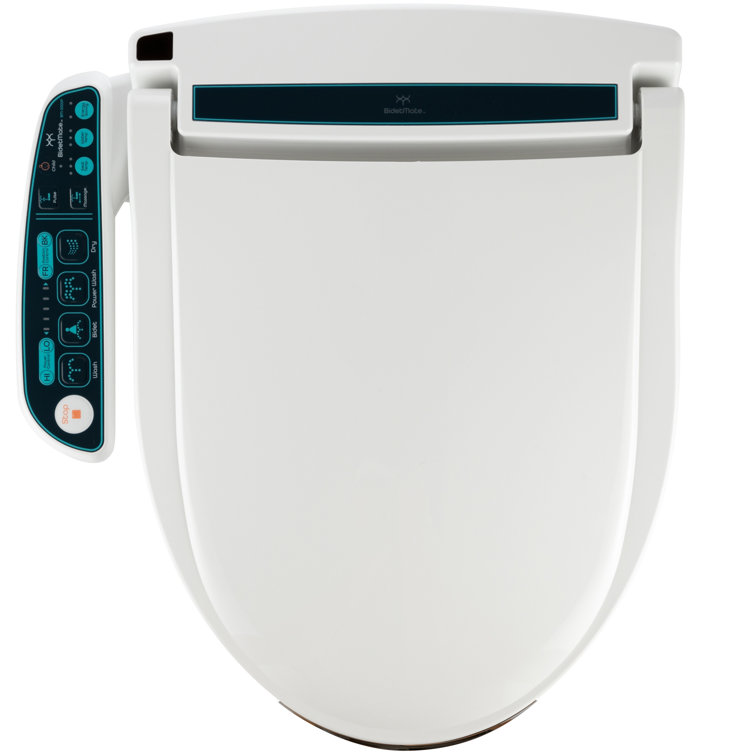 Elongated White Electric Bidet Toilet Seat with Side Panel