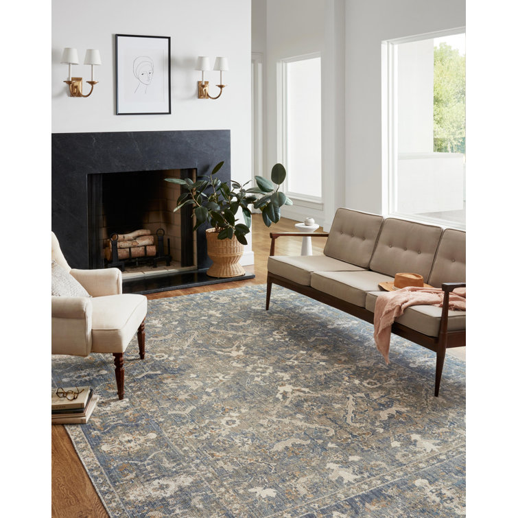 Handmade Rectangular Blue Synthetic Easy Care Rug 75" x 108"