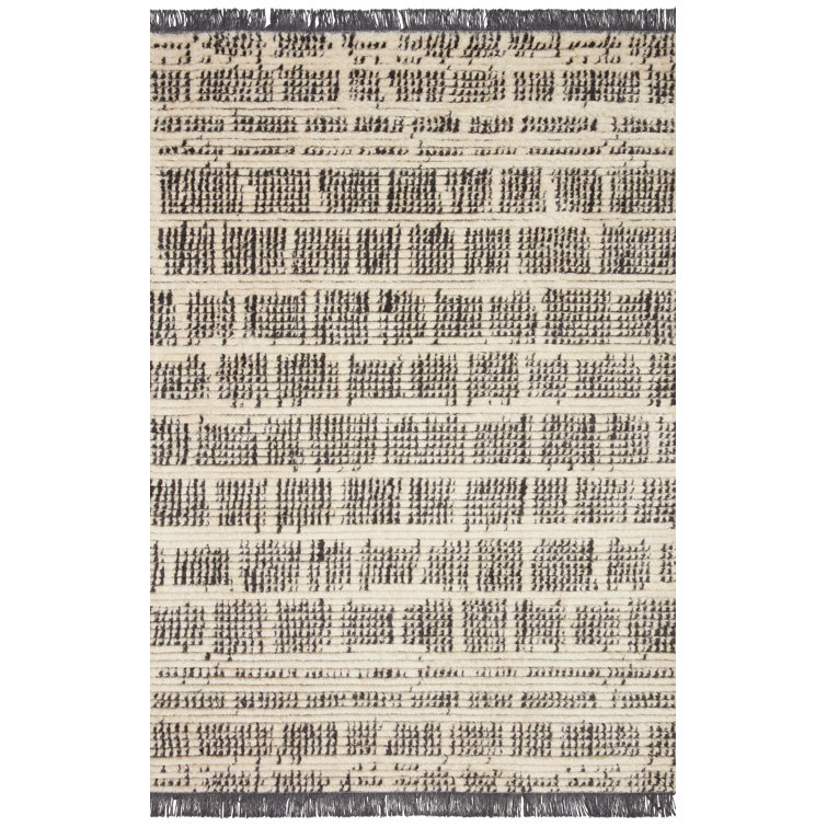 Ivory and Charcoal Synthetic Easy-Care Area Rug, 62" x 90"