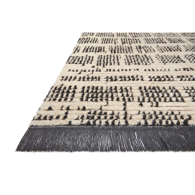 Ivory and Charcoal Moroccan Pattern Runner Rug