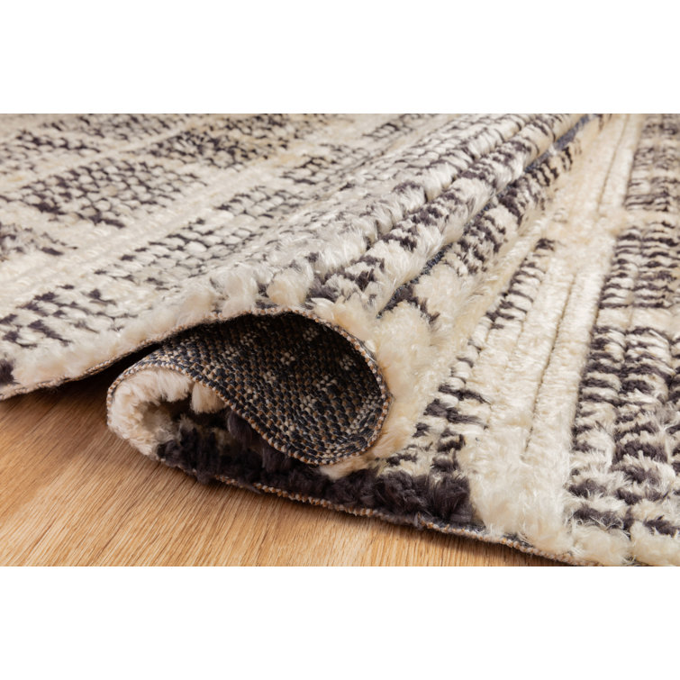 Ivory and Charcoal Moroccan Pattern Runner Rug