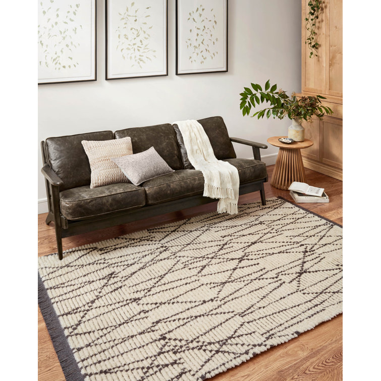 Ivory and Charcoal Reversible Synthetic Area Rug, 44" x 68"