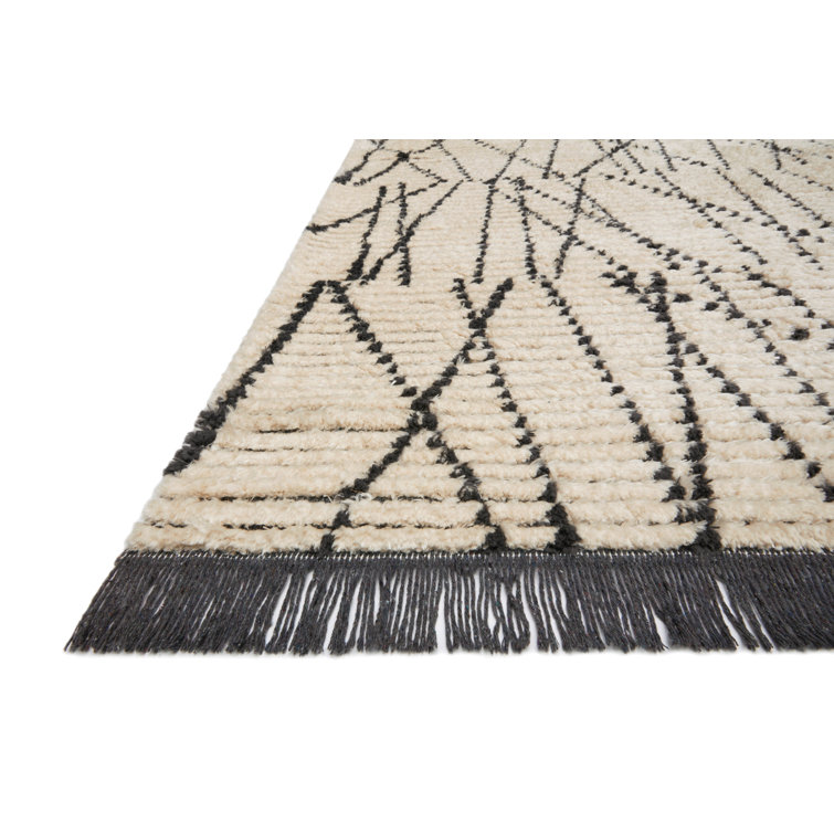 Ivory and Charcoal Abstract Synthetic Reversible Rug 31" x 120"