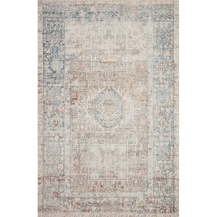 Ocean Blue Vintage-Inspired 7'6" x 9'6" Low-Pile Area Rug