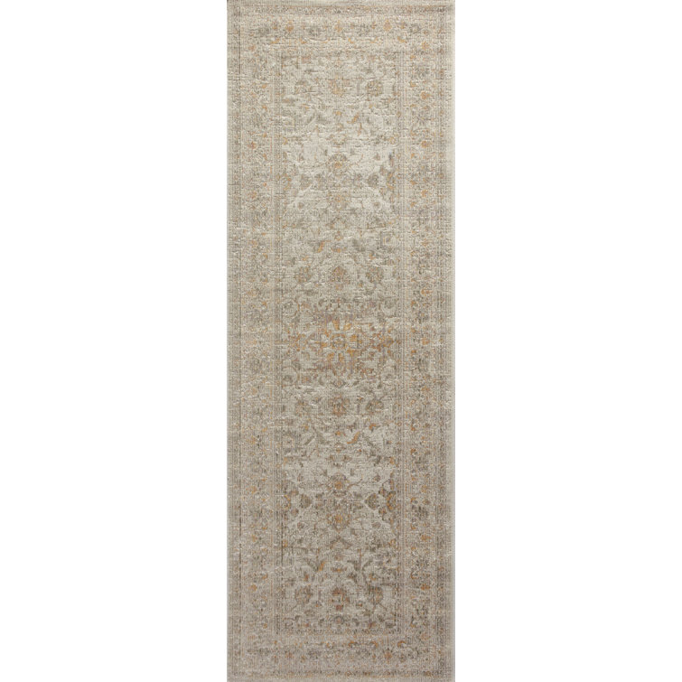 Elegant Ivory and Natural Easy-Care Runner Rug, 2'7" x 12'
