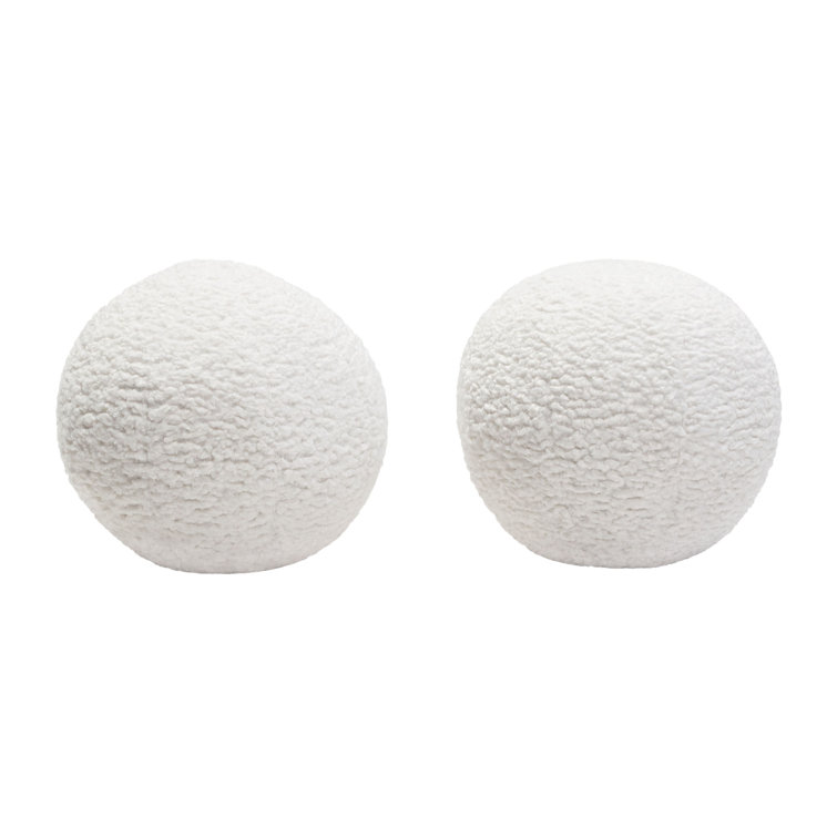 Set of 2 White Faux Sheepskin Round Accent Pillows