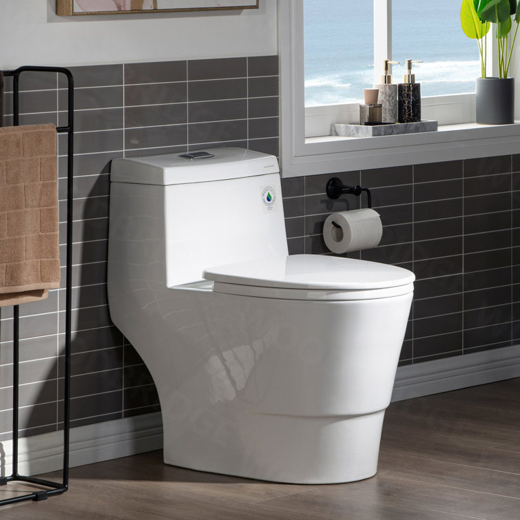 White Elongated Dual Flush High Efficiency One Piece Toilet