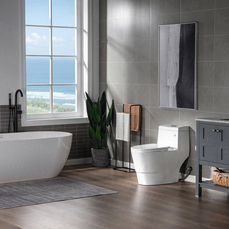 White Elongated Dual Flush High Efficiency One Piece Toilet