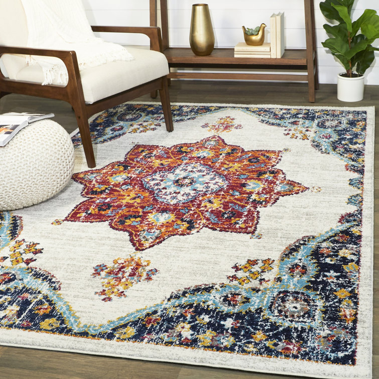 Gray Rectangular Medallion Synthetic Easy Care Area Rug