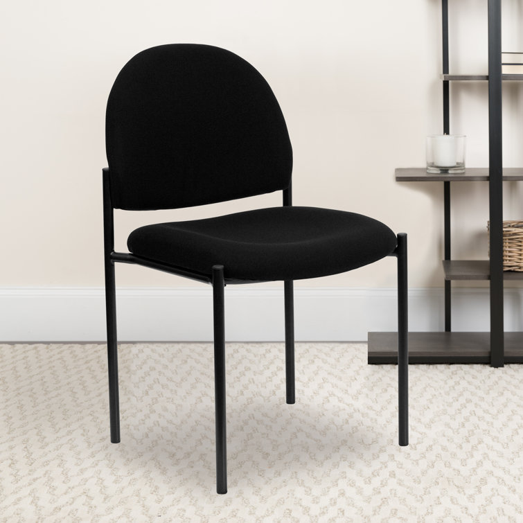 Black Fabric Stackable Metal Side Reception Chair with Contoured Cushions