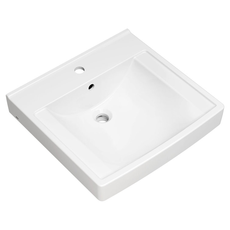 White Ceramic Wall-Mounted Rectangular Bathroom Sink