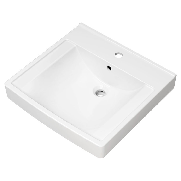 White Ceramic Wall-Mounted Rectangular Bathroom Sink