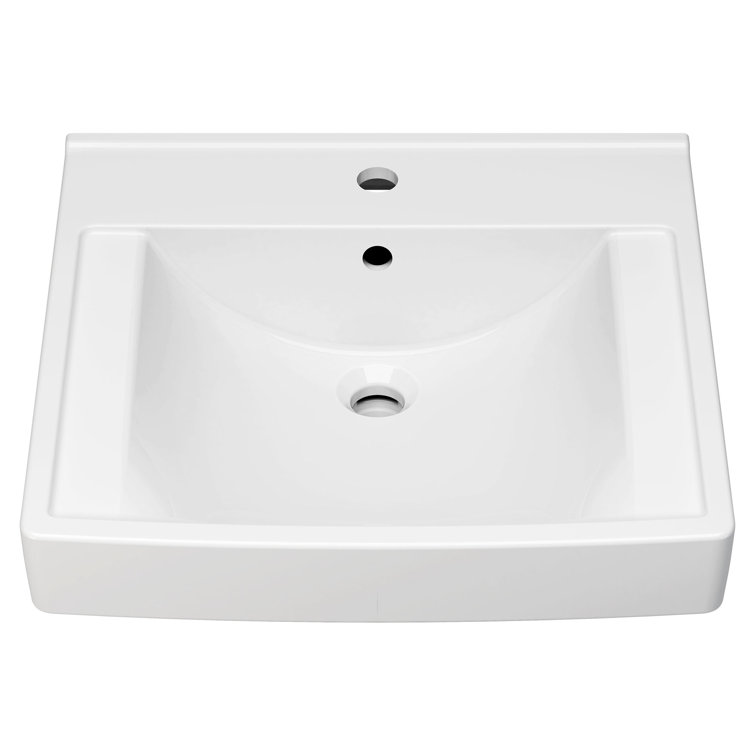 White Ceramic Wall-Mounted Rectangular Bathroom Sink