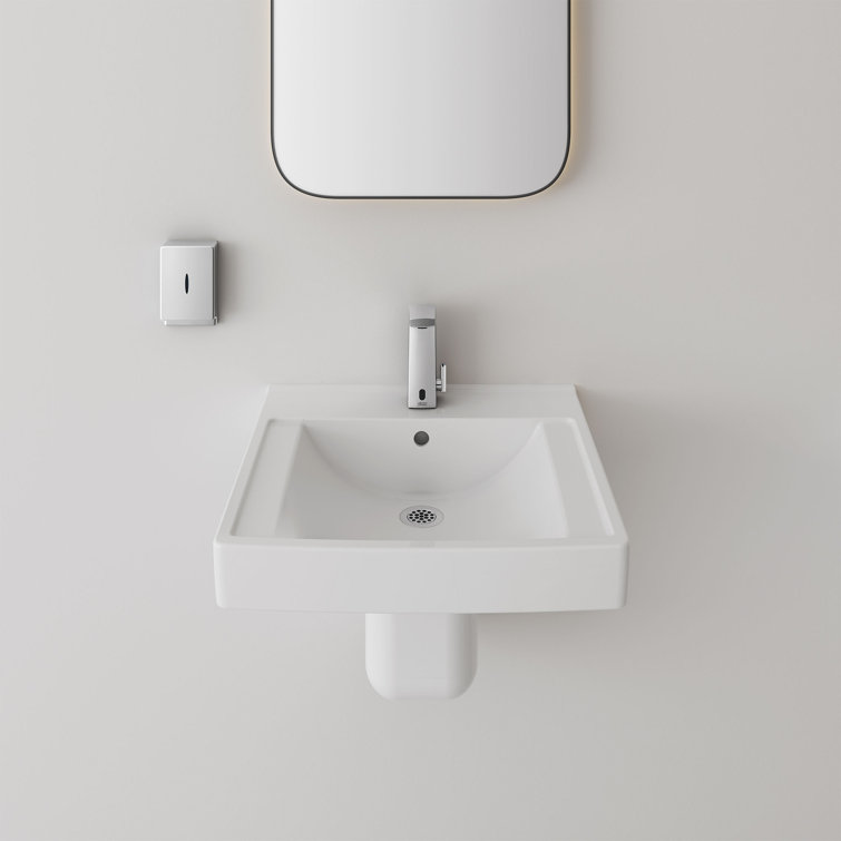 White Ceramic Wall-Mounted Rectangular Bathroom Sink