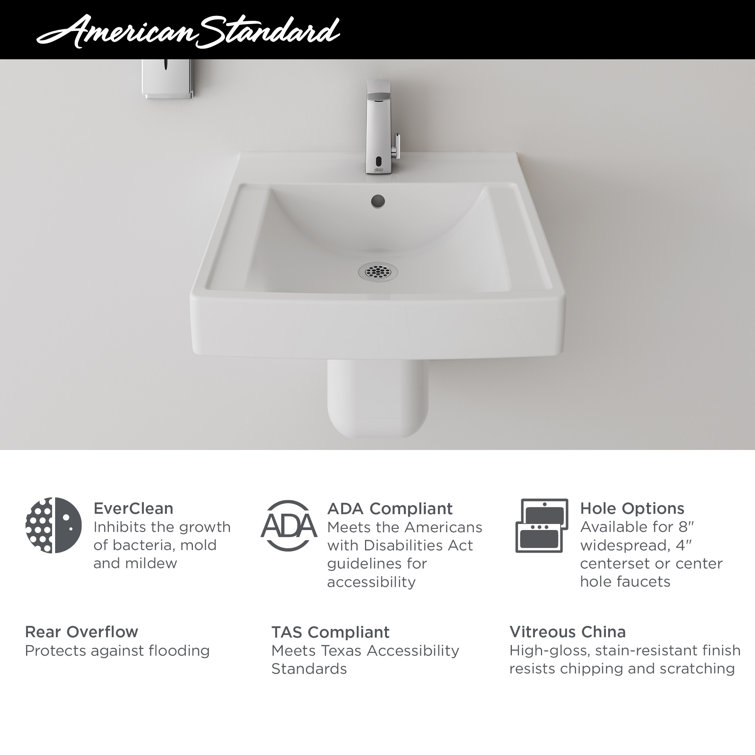 White Ceramic Wall-Mounted Rectangular Bathroom Sink