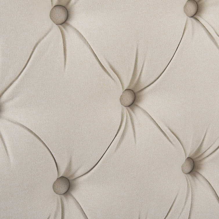 Sky Neutral Queen Upholstered Wingback Bed with Nailhead Trim