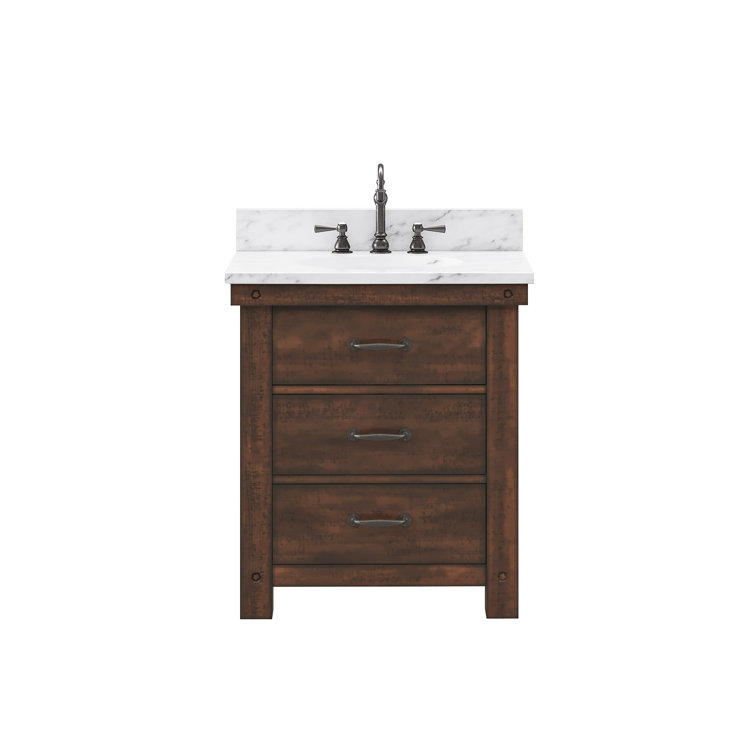 Rustic Sienna 30'' Single Vanity with Carrara White Marble Top