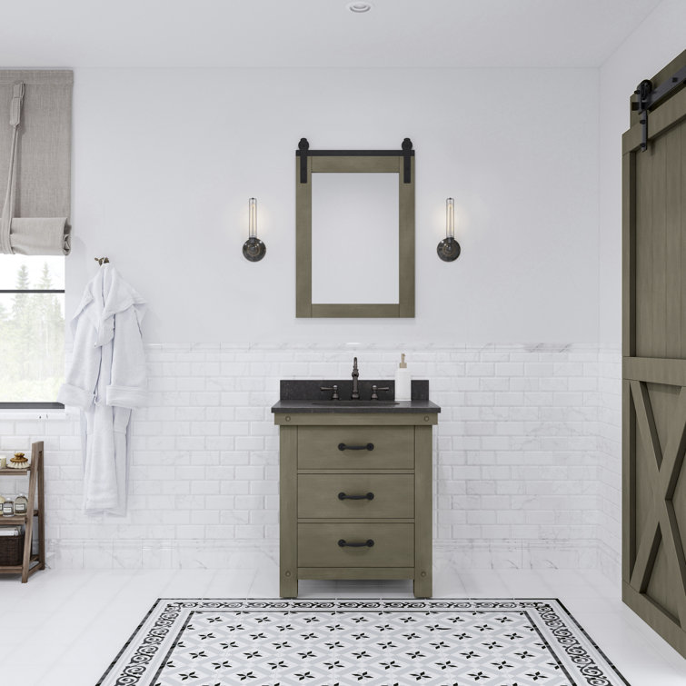 Aberdeen 30'' Grizzle Gray Vanity with Blue Limestone Top