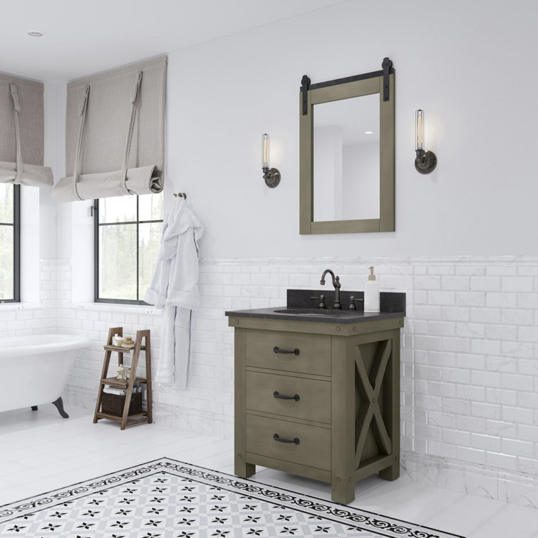 Aberdeen 30'' Grizzle Gray Vanity with Blue Limestone Top