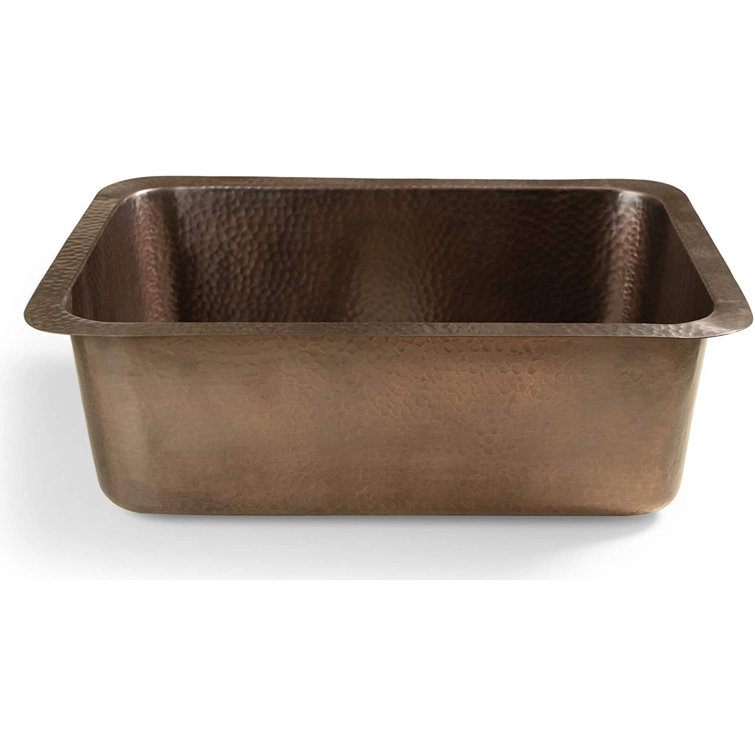 21" Hammered Copper Rectangular Drop-In Single Bowl Kitchen Sink
