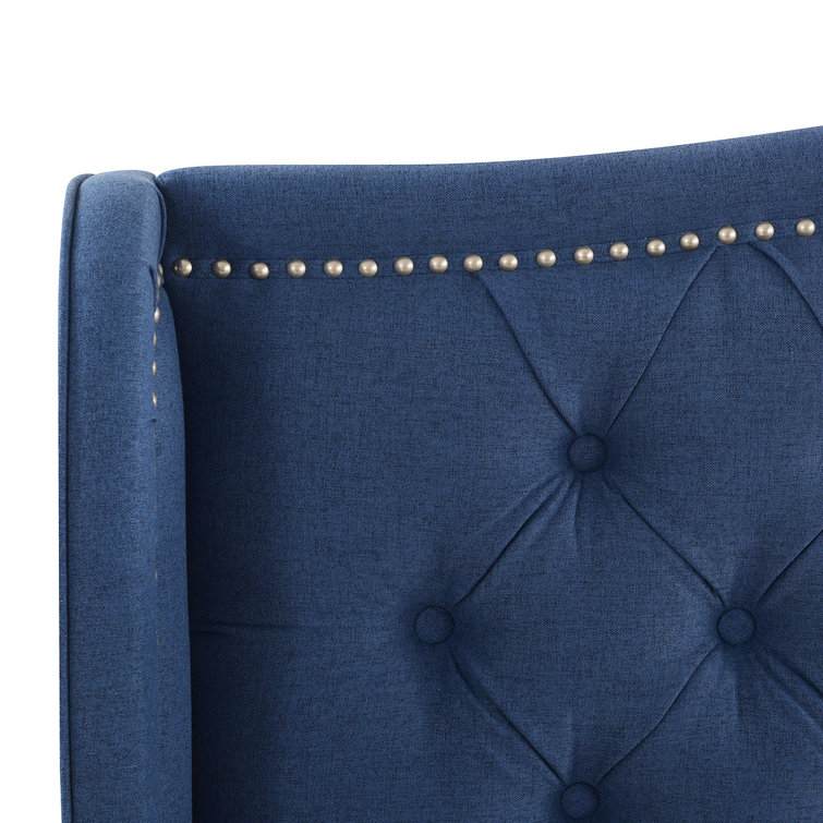 Sapphire Elegance Queen Bed with Tufted Headboard and Nailhead Trim