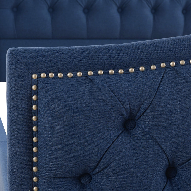 Sapphire Elegance Queen Bed with Tufted Headboard and Nailhead Trim