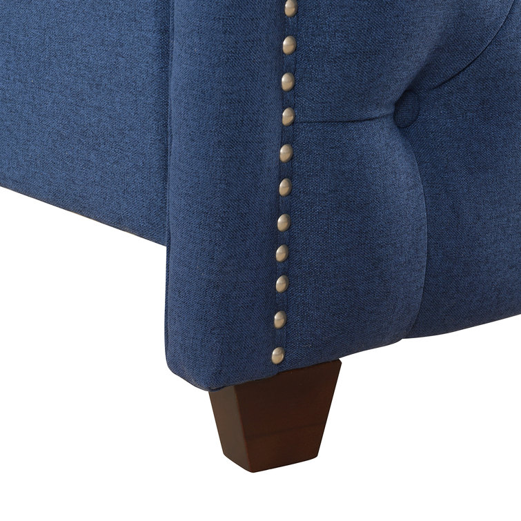 Sapphire Elegance Queen Bed with Tufted Headboard and Nailhead Trim