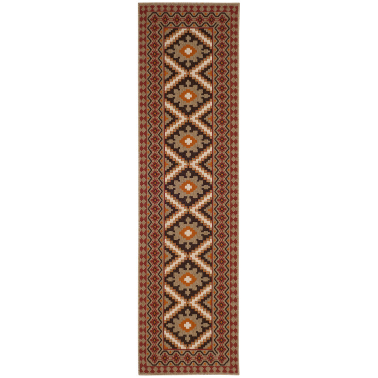 Reversible Easy-Care Synthetic Runner Rug in Red/Natural, 2'3" X 14'