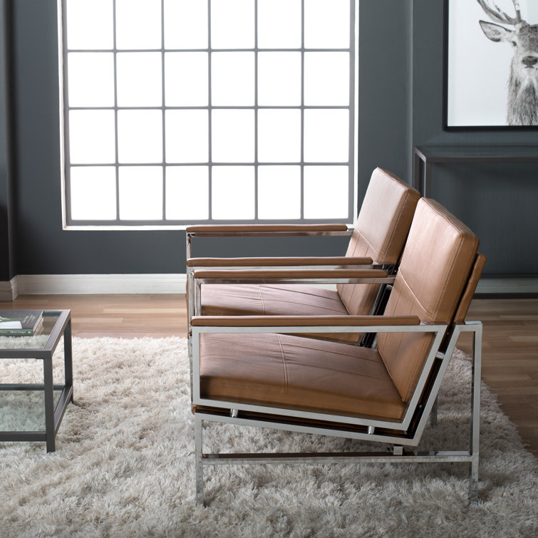 Sleek Chrome Frame Accent Chair with Caramel Faux Leather