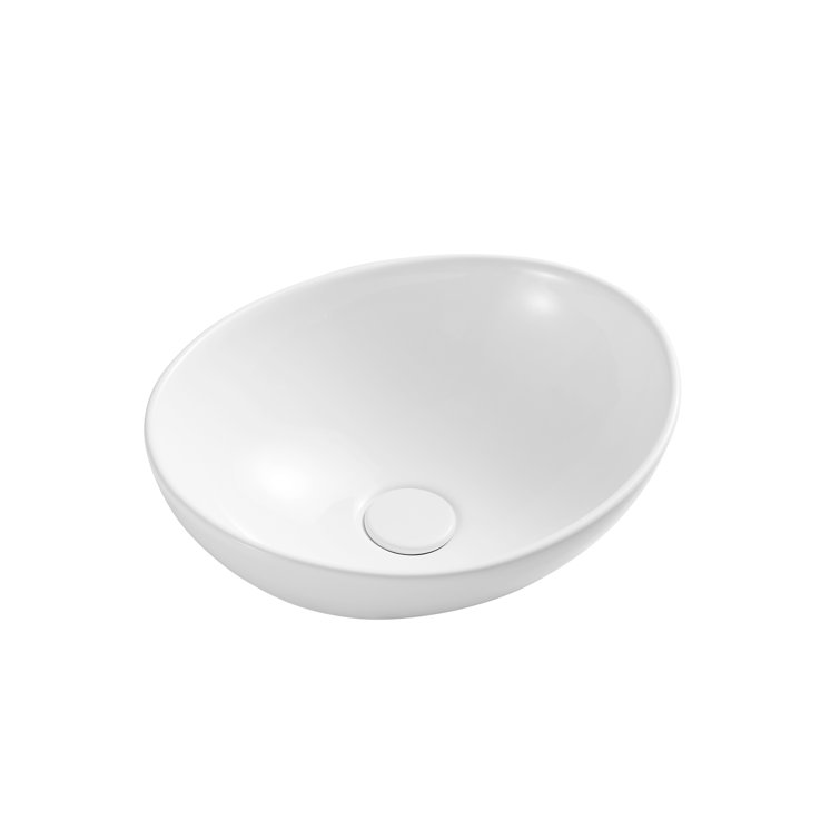 White Polished Ceramic Oval Above-Counter Vessel Sink