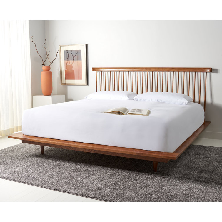 Elliot Farmhouse Chic Light Brown King Bed with Spindle Headboard and Storage Drawer