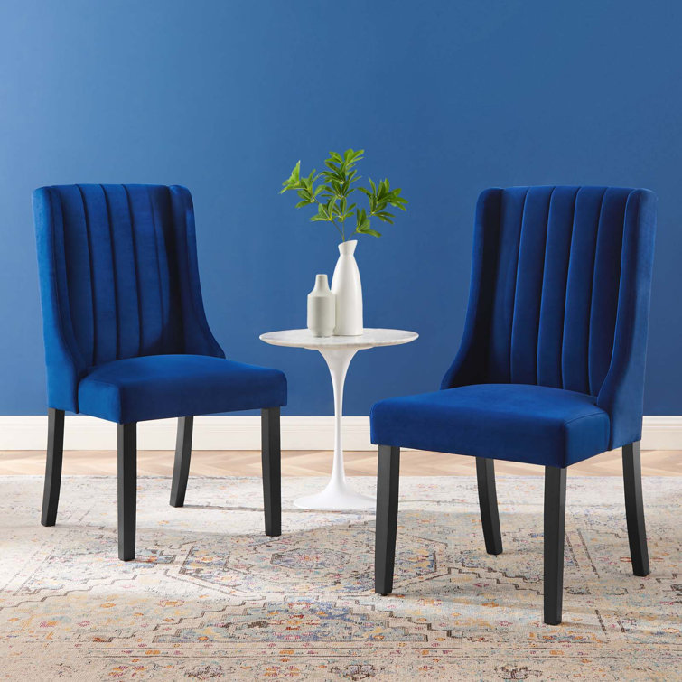 Navy Velvet Upholstered Parsons Side Chair with Wood Frame