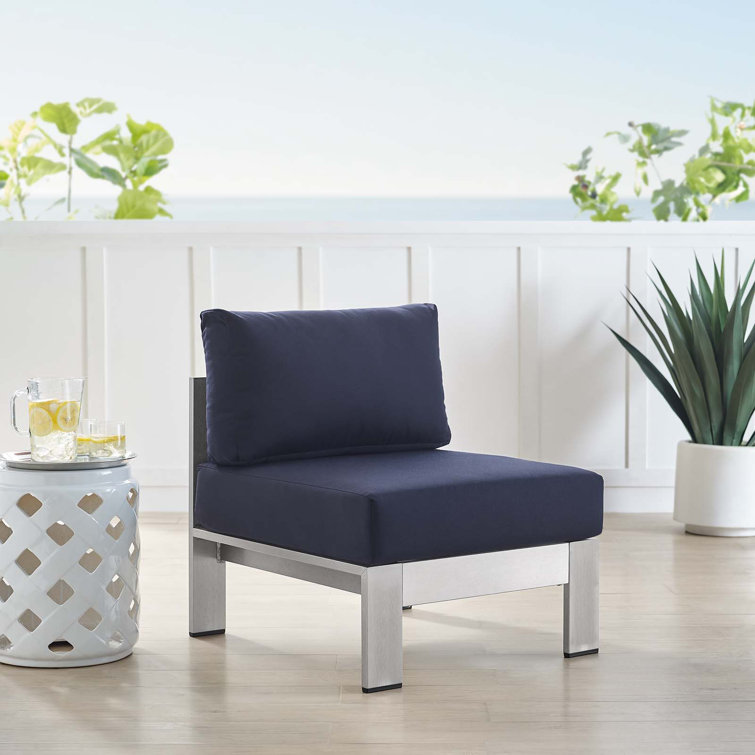 Navy and Silver Aluminum Outdoor Armless Chair