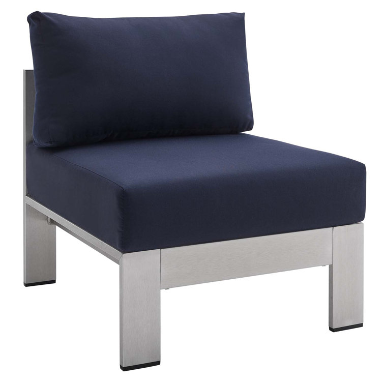 Navy and Silver Aluminum Outdoor Armless Chair