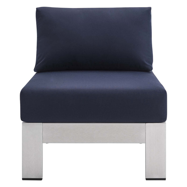 Navy and Silver Aluminum Outdoor Armless Chair