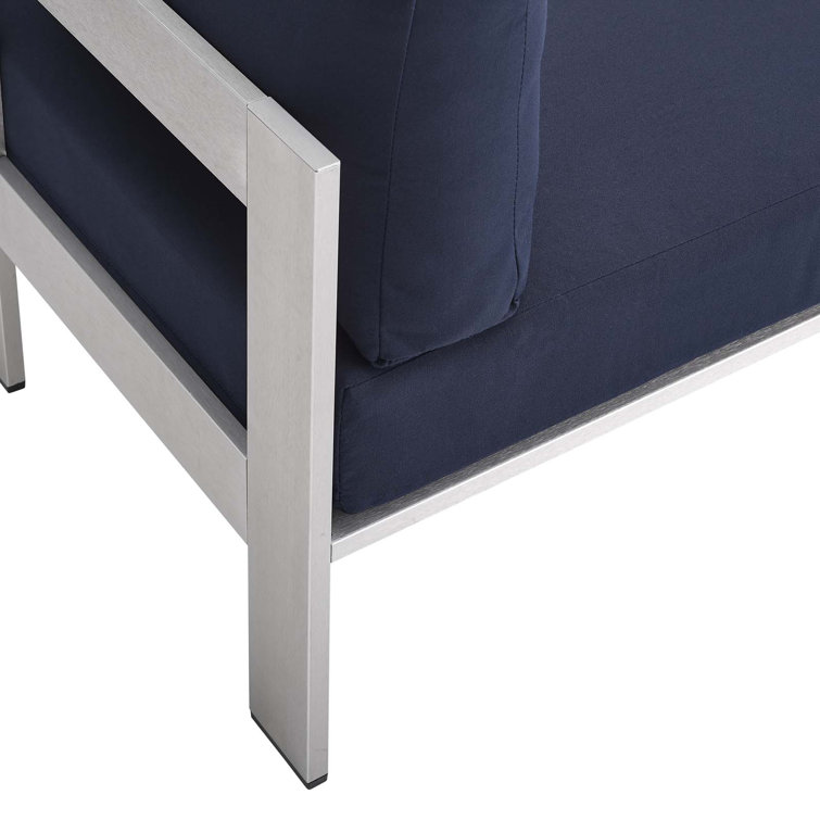 Navy and Silver Aluminum Outdoor Armless Chair