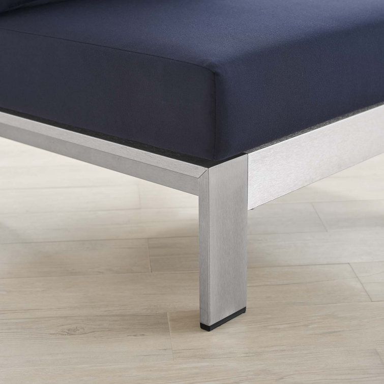 Navy and Silver Aluminum Outdoor Armless Chair