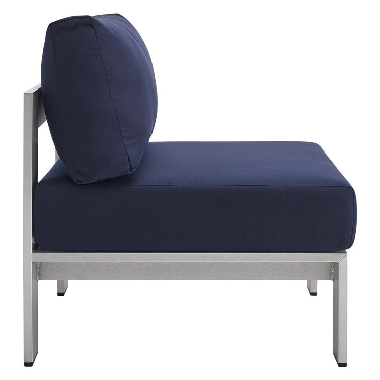 Navy and Silver Aluminum Outdoor Armless Chair