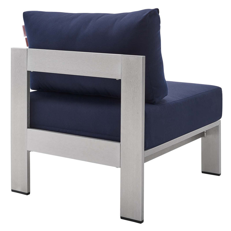 Navy and Silver Aluminum Outdoor Armless Chair