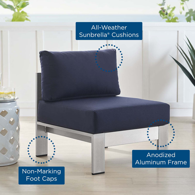 Navy and Silver Aluminum Outdoor Armless Chair