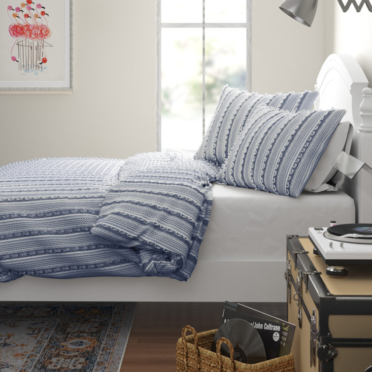 Full Teal Cotton Tufted Comforter Set with Shams