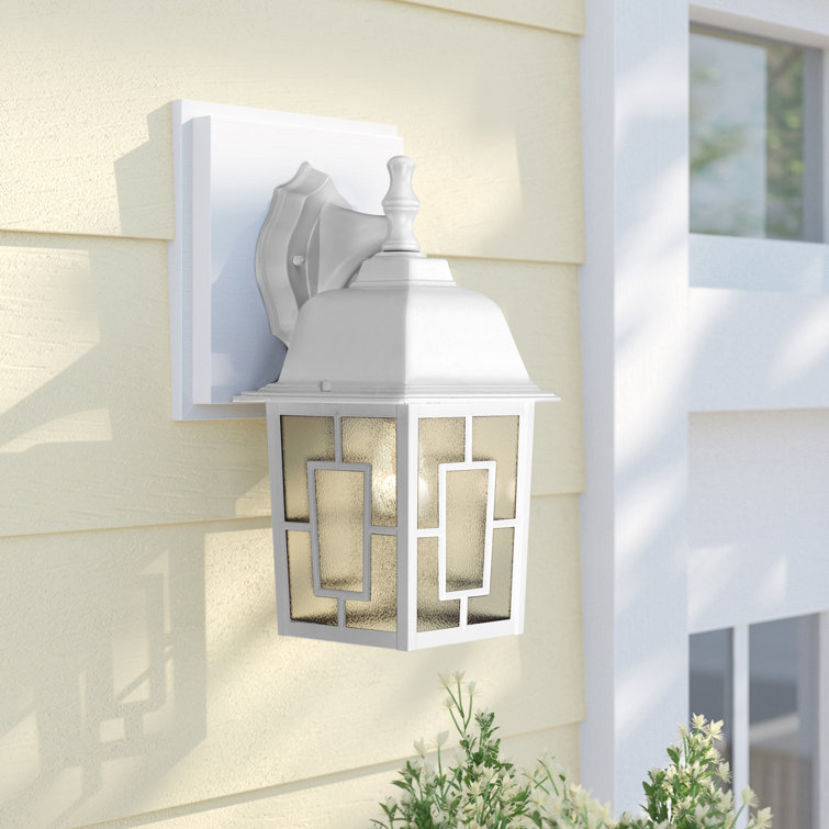Bronze and White Metal Outdoor Lantern Wall Light